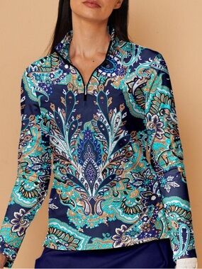 Women’s Dark Navy Floral Print Long-Sleeve Top